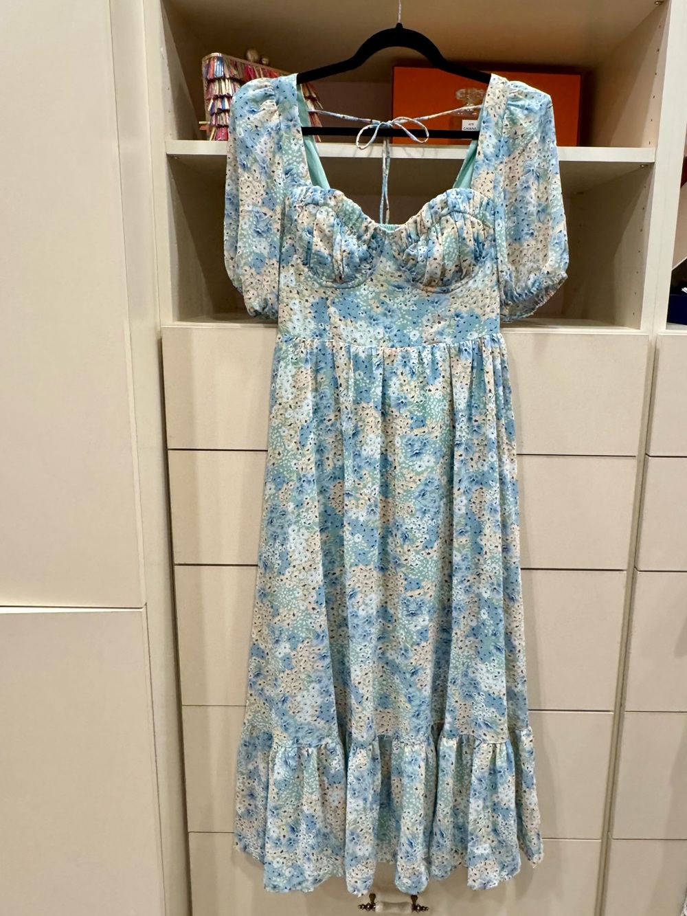 Astr Blue Floral Maxi Dress with Puff Sleeves - Picture 2 of 4